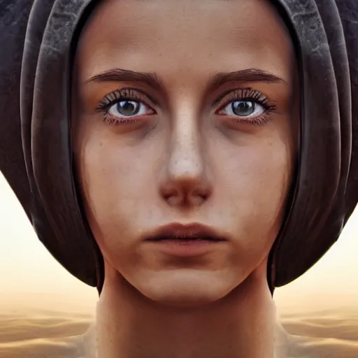 Prompt: a masterpiece portrait photo of a beautiful young woman who looks like a freymin on dune, symmetrical face