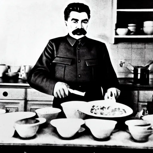 Image similar to Beautiful Food photography of Joseph Stalin Joseph Stalin in the kitchen making Gulash