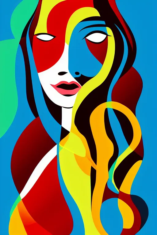 Image similar to vector style the abstract painting of an image of a lady artistic flat illustration art in the style of Bryen Frost