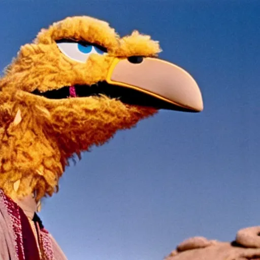 Image similar to a film still of big bird in lawrence of arabia ( 1 9 6 2 ) technicolor