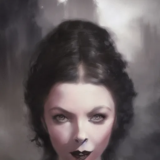 Image similar to closeup portrait of a young vivian leigh in gothic clothing, dramatic light, gorgeous view, depth, high detail, digital art, painted by greg rutkowski and seb mckinnon, by tim burton, trending on artstation