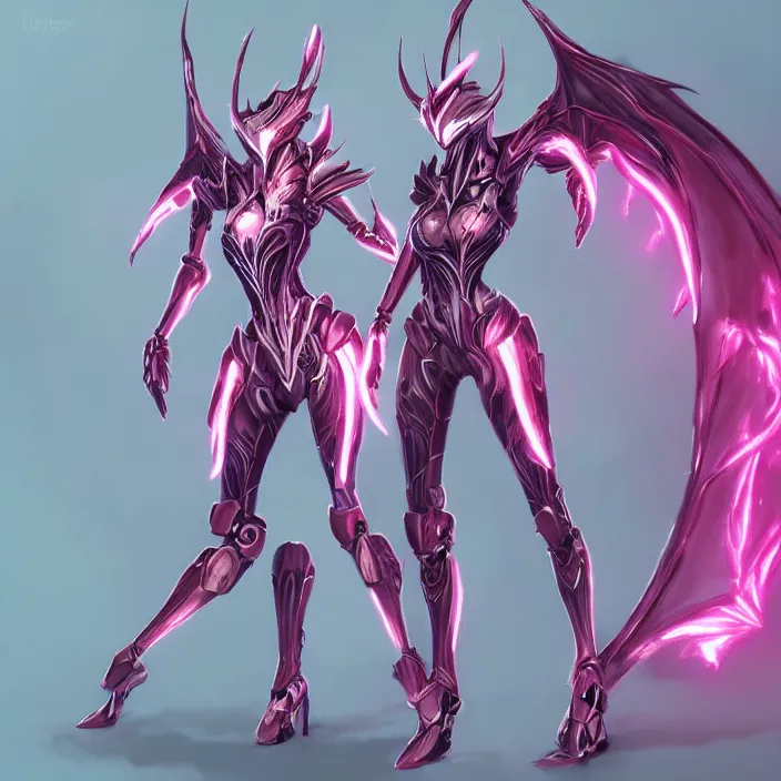 Image similar to highly detailed exquisite fanart, of a stunning beautiful female warframe, but as an anthropomorphic robot dragon, standing elegantly, shining reflective off-white plated armor, bright Fuchsia skin, sharp claws, full body shot, epic cinematic shot, realistic, professional digital art, high end digital art, DeviantArt, artstation, Furaffinity, 8k HD render, epic lighting, depth of field