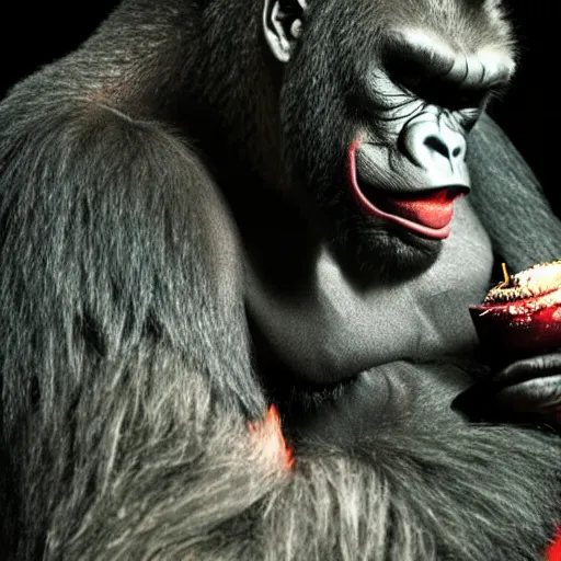 Image similar to stunning awe inspiring a gorilla as the joker movie still 8 k hdr atmospheric lighting