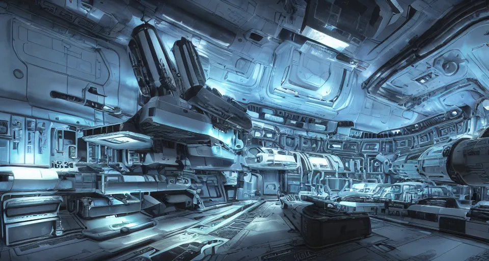 Prompt: low key lighting cool colours, hyperreal deep space dock mining platform with massive piping inspired by nuclear reactor core maschinen krieger mri machine, chris foss, peter elson, millennium falcon space-station Vuutun Palaa submarine, space-station Vuutun Palaa, ilm, beeple, star citizen halo, mass effect, starship troopers, elysium, the expanse, iron smelting pits, high tech industrial, dramatic nebula sky, volumetric lighting