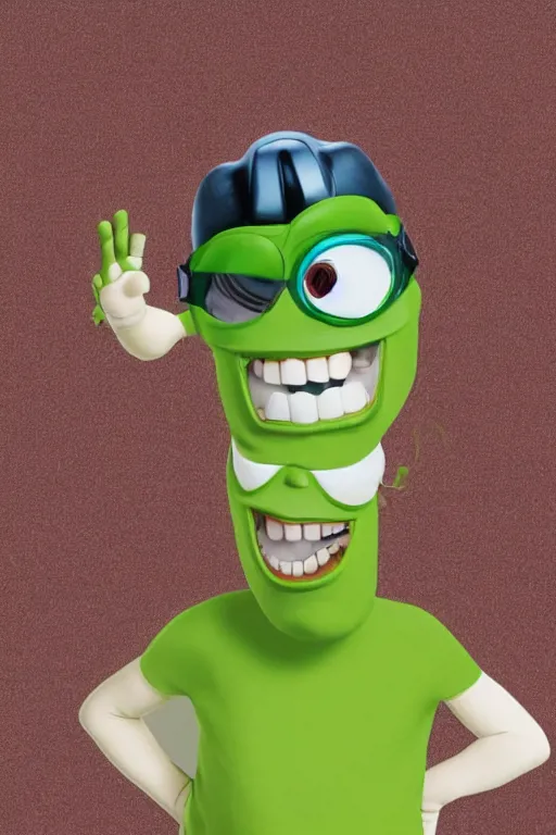 Image similar to a mix of mike wazowski and george clooney wearing a toga and helmet with goggles