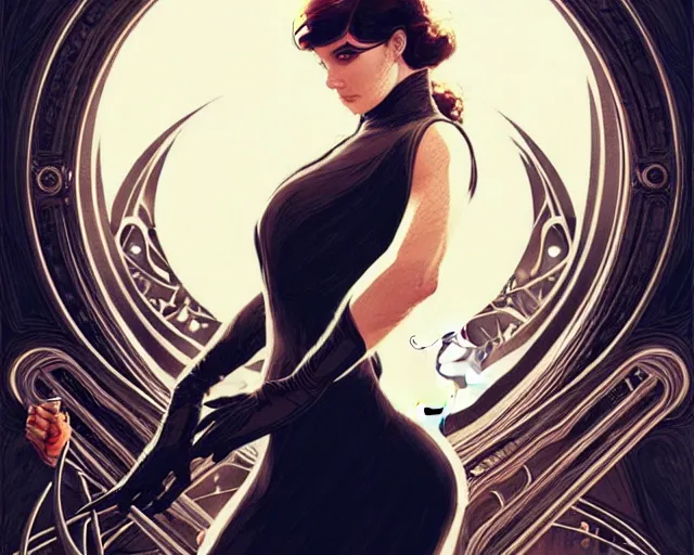 Image similar to James Bond, art nouveau, fantasy, intricate science designs, elegant, highly detailed, sharp focus, art by Artgerm and Greg Rutkowski and WLOP