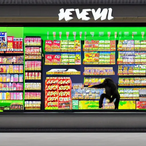 Image similar to A monkey buy some snacks at seven eleven, photorealistic