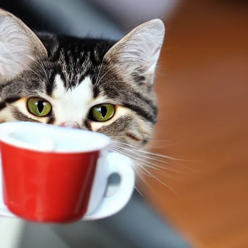 Image similar to a kiwi cat drinking coffee