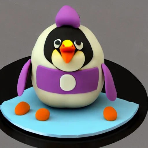 Prompt: birthday cake in the shape of a penguin. 3 d render