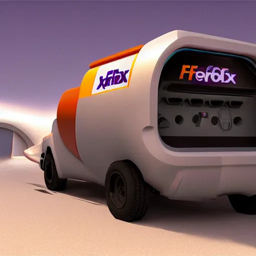 Image similar to retro futuristic fedex delivery truck, artstation, cgsociety concept art