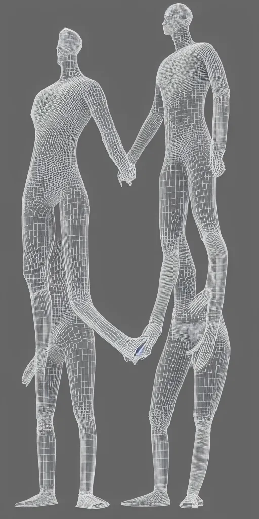 Prompt: human bodies intertwined, wireframe, perfect topology, 3 d model, ambient occlusion, 3 d mesh