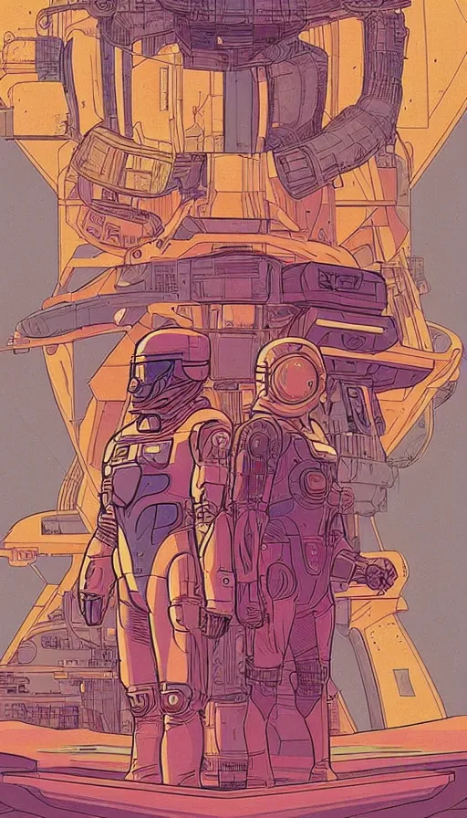 Prompt: Sci-fi retro art in a style of Moebius