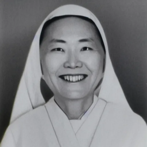 Prompt: photograph of a japanese nun smiling at the camera