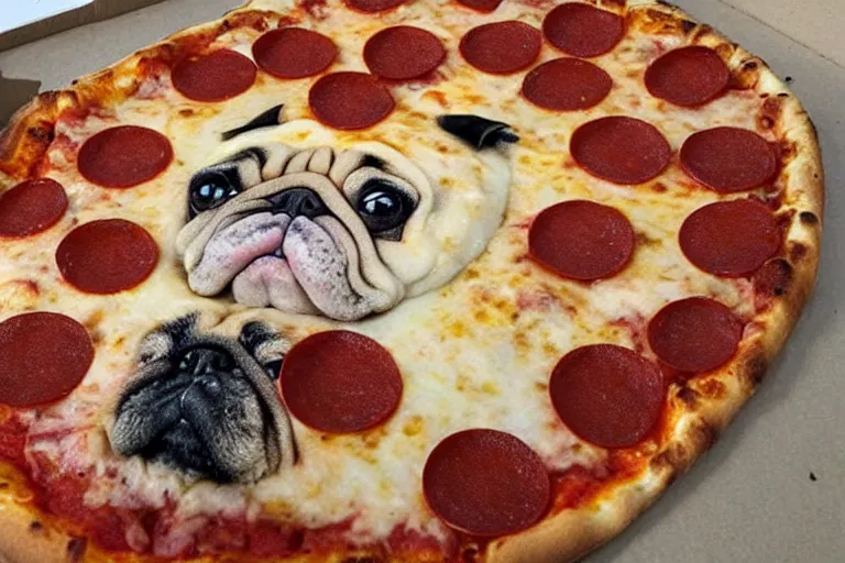 Image similar to a pizza that looks like a pug