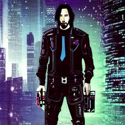 Image similar to Keanu reeves in The future cyberpunk art style