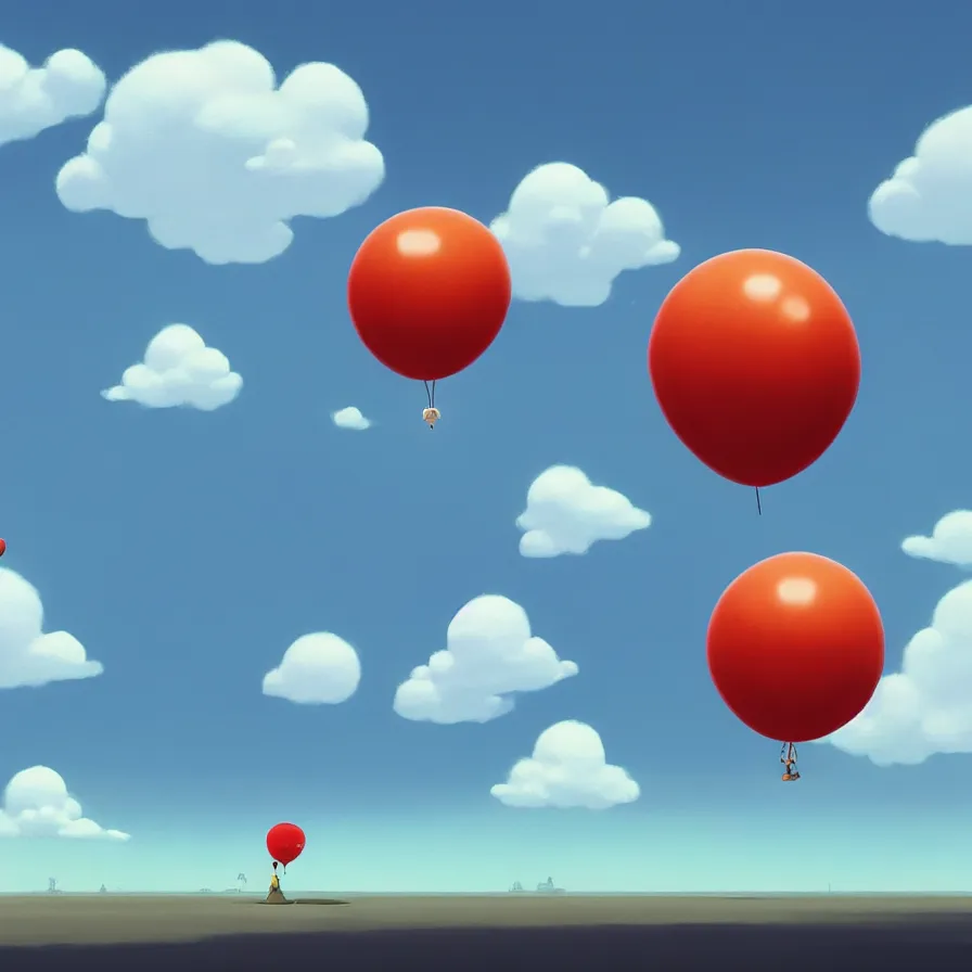 Prompt: Goro Fujita illustrating A balloon streaking across the sky and through the fluffy clouds of a sky full of blue contrasts., art by Goro Fujita, concept art, sharp focus, ArtStation