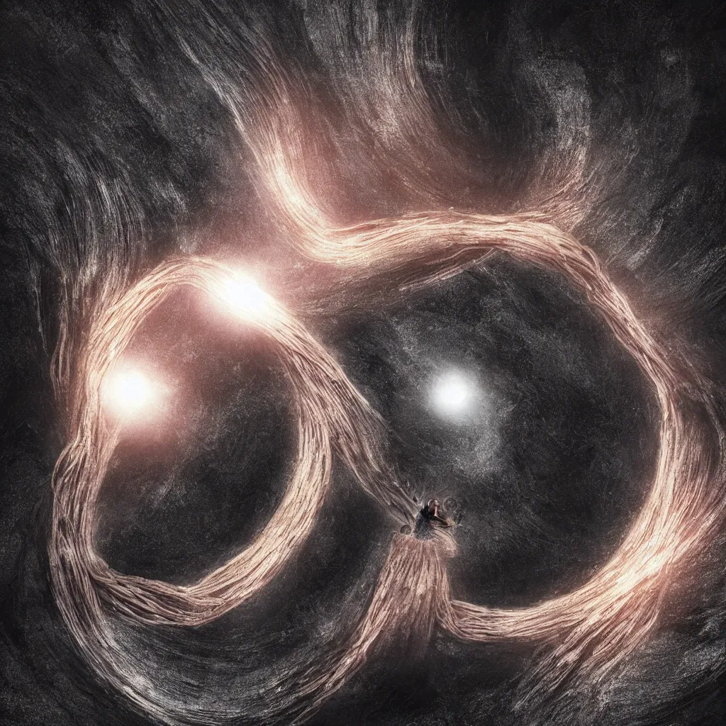 Prompt: a person getting sucked into a blackhole and appear on the other side of the blackhole as spaghetti, digital art, 8 k, very detailed