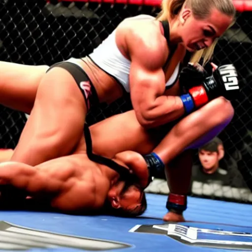 Image similar to transgender muscular woman beating up woman in ufc