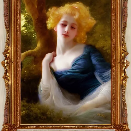 Image similar to blonde beautiful sleeping princess by franz xaver winterhalter and delphin enjolras and rebecca guay