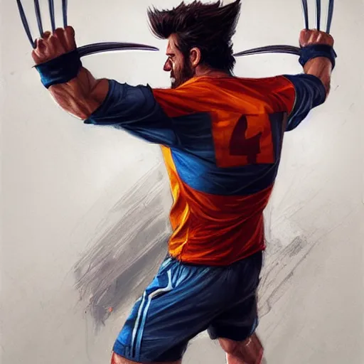 Prompt: Wolverine wearing soccer jersey by Mandy Jurgens