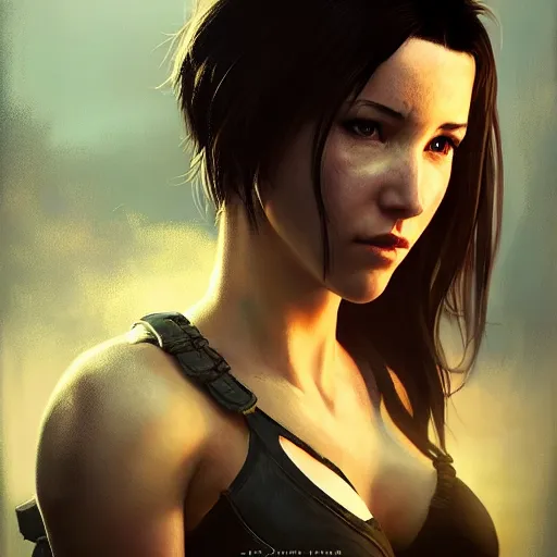 Image similar to Riveting Tifa Lockhart portrait, atmospheric lighting, painted, intricate, volumetric lighting, beautiful, golden hour, sharp focus, ultra detailed, by Leesha Hannigan, Ross Tran, Thierry Doizon, Kai Carpenter, Ignacio Fernández Ríos