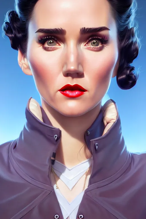 Image similar to a pin up and beautiful fashion charming dreamlke jennifer connelly, symmetrical face symmetrical eyes, character art, art by artgerm lau and wlop and and ilya kuvshinov and john singer sargent, hyperdetailed, 8 k realistic, symmetrical, frostbite 3 engine, cryengine, dof, trending on artstation, digital art