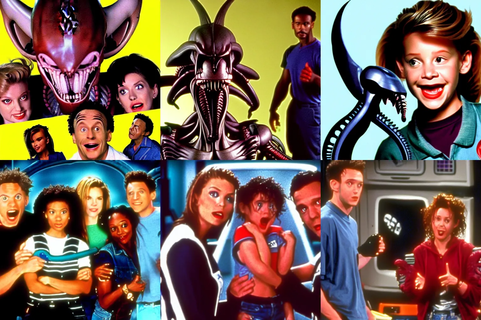 Prompt: still image of a 90s xenomorph sitcom