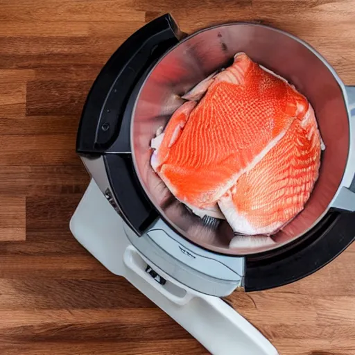 Image similar to fish being cut in a food processor