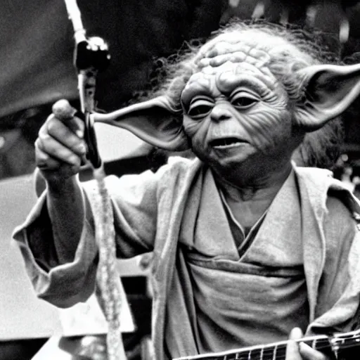 Image similar to yoda performing at woodstock