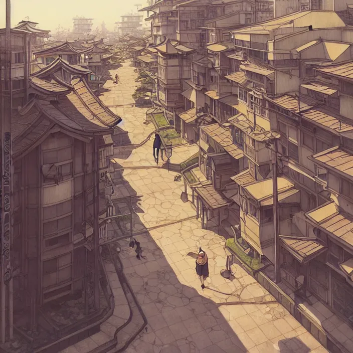 Image similar to empty japanese city, spring, in the style of studio ghibli, j. c. leyendecker, greg rutkowski, artem