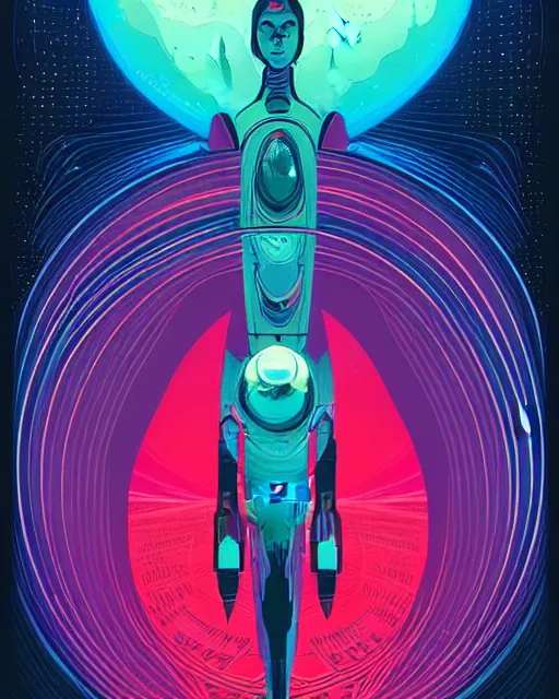 Prompt: A Futurist indie science fiction movie poster, traveller, divinity, planet, cosmic, by Kilian Eng