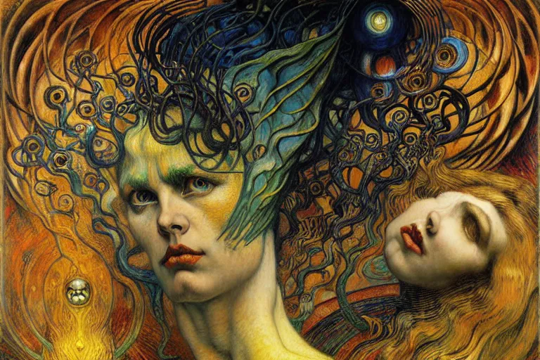 Image similar to Divine Chaos Engine by Karol Bak, Jean Delville, William Blake, Gustav Klimt, and Vincent Van Gogh, symbolist, visionary