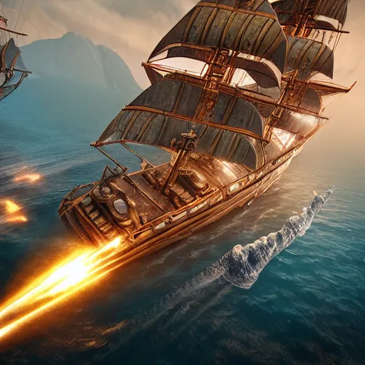 Image similar to ancient ship battle, highly detailed, photorealistic portrait, bright studio setting, studio lighting, crisp quality and light reflections, unreal engine 5 quality render