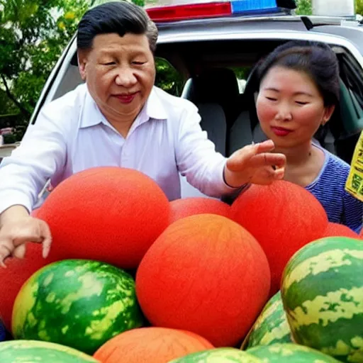 Image similar to xi jinping selling watermelons on the side of the road