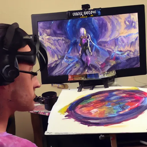 Image similar to twitch stream com _ poser doing a livestream, painting