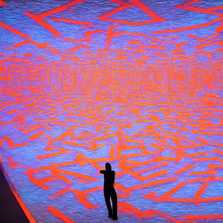Prompt: conceptual artist performance of'blue and orange'gradient pattern colors light projection onto a few giant human thumbs in a cramped art gallery by james turrell, high contrast hyperrealism trending on arstation 8 k