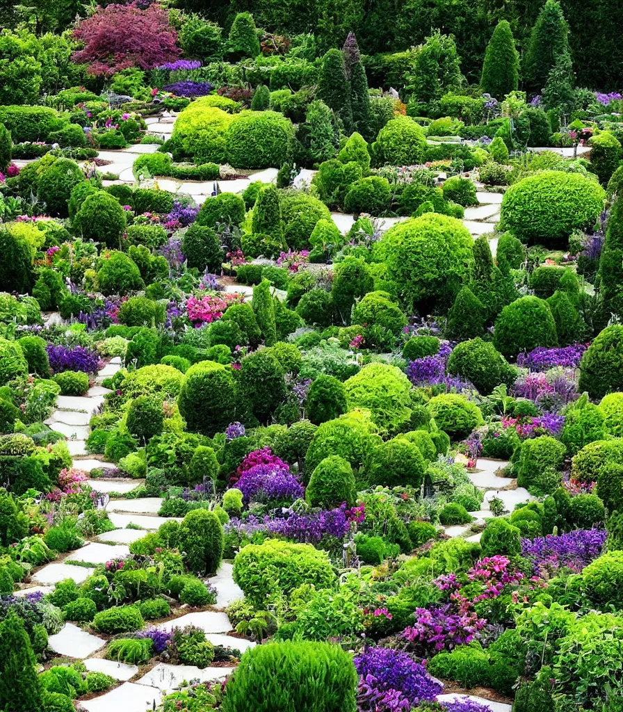 Image similar to a garden, garden landscape, symmetrical landscape ， by andre le notre ， trending ，