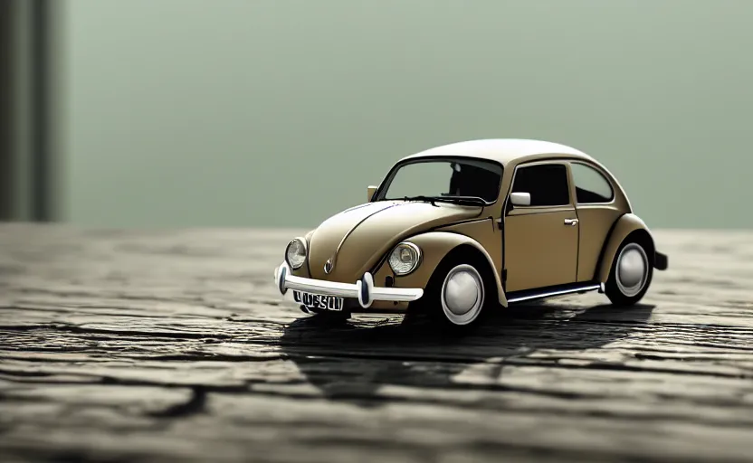 Prompt: a small miniature of a VW Beetle on a glass table near a cup of coffee, hyperrealistic, concept art, macro photo, symmetrical, low contrast, serene scene, warm lighting, path traced, highly detailed, high quality, 4k, complementary colors, calm, relaxing, beautiful, high coherence, octane render, unreal engine 5, home background, trending on Artstation