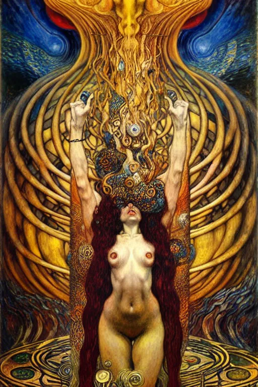 Image similar to Divine Chaos Engine by Karol Bak, Jean Delville, William Blake, Gustav Klimt, and Vincent Van Gogh, symbolist, visionary