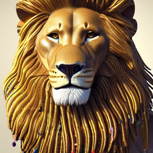 Prompt: anthropomorphic lion exquisite detail lion in hippie clothes, Streetwear, hippie fashion, protest movement, trending on artstation, incredible detail, Graeme Base, 8k detail, gi, global illumination, physically based rendering, photoreal, small details, intricate complexity