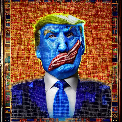 Prompt: mosaic portrait of clown trump into the sky by greg rutkowski, 4k, intricate details, dichotomy