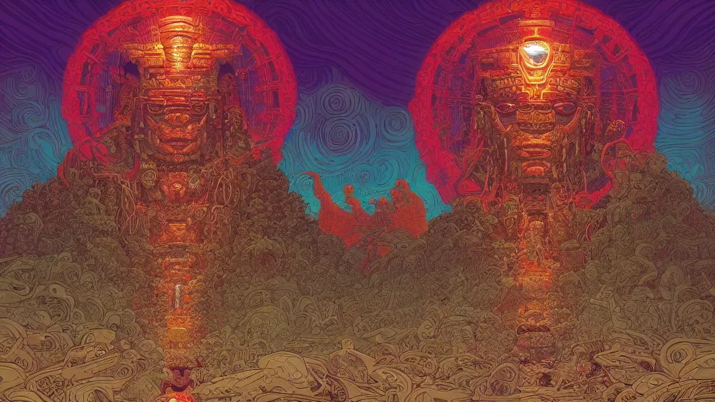 Image similar to highly detailed illustration of a mayan god by kilian eng, by moebius!, by oliver vernon, by joseph moncada, by damon soule, by manabu ikeda, by kyle hotz, by dan mumford, by kilian eng