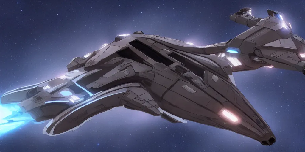 Image similar to Cinematic view of The Unfriendly Viper spaceship in style of Homeworld