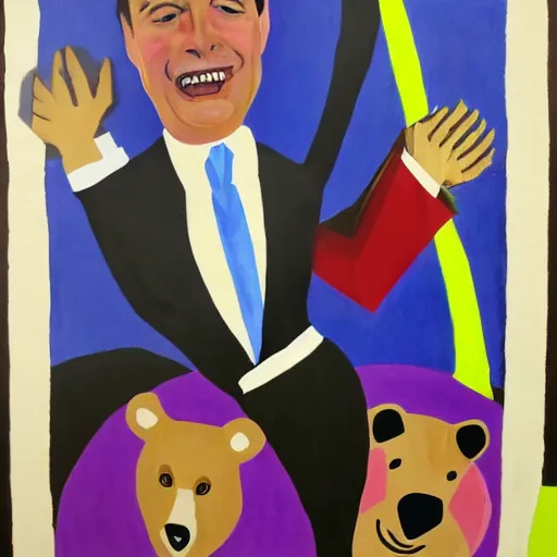 Image similar to nigel farage being chased by a bear, cubism painting