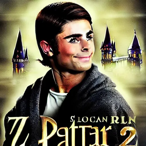 Prompt: movie poster of zac efron starring in harry potter