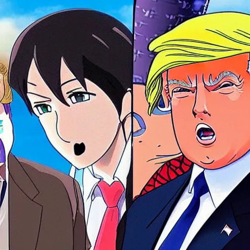 Image similar to donald trump in an anime, studio ghibli style,