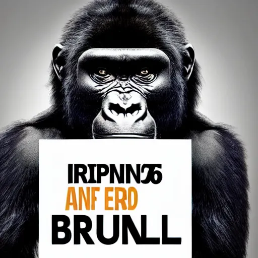 Image similar to a gorilla dressed as a businessman, advertisement