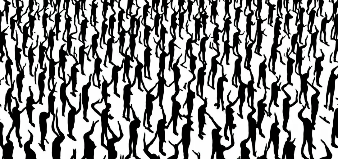 Prompt: symmetry, multiple humans in solid silhouettes, saluting, dancing, interacting and posing, organic and intricate, elegant, highly detailed, concept art, sharp focus, illustration, high contrast, long shadows, painted with colour on white, 8 k