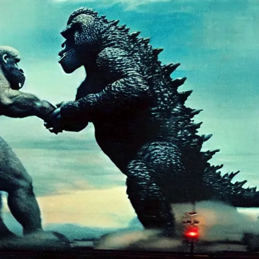 Image similar to Godzilla and Kong handshaking