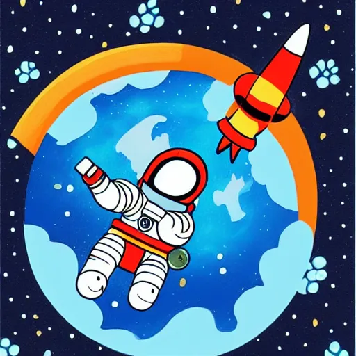 Image similar to Meyoko illustration of an astronaut drifting in space staring at the earth